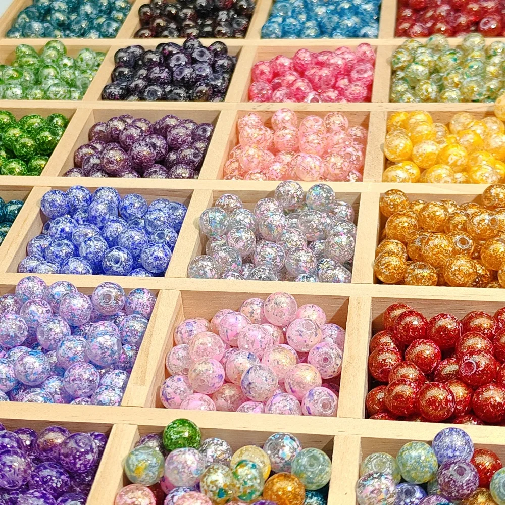 20PCS 10MM Vintage Translucent Glass Beads, Oil Painting Effect Round Beads, Retro Loose Beads for DIY Jewelry Making