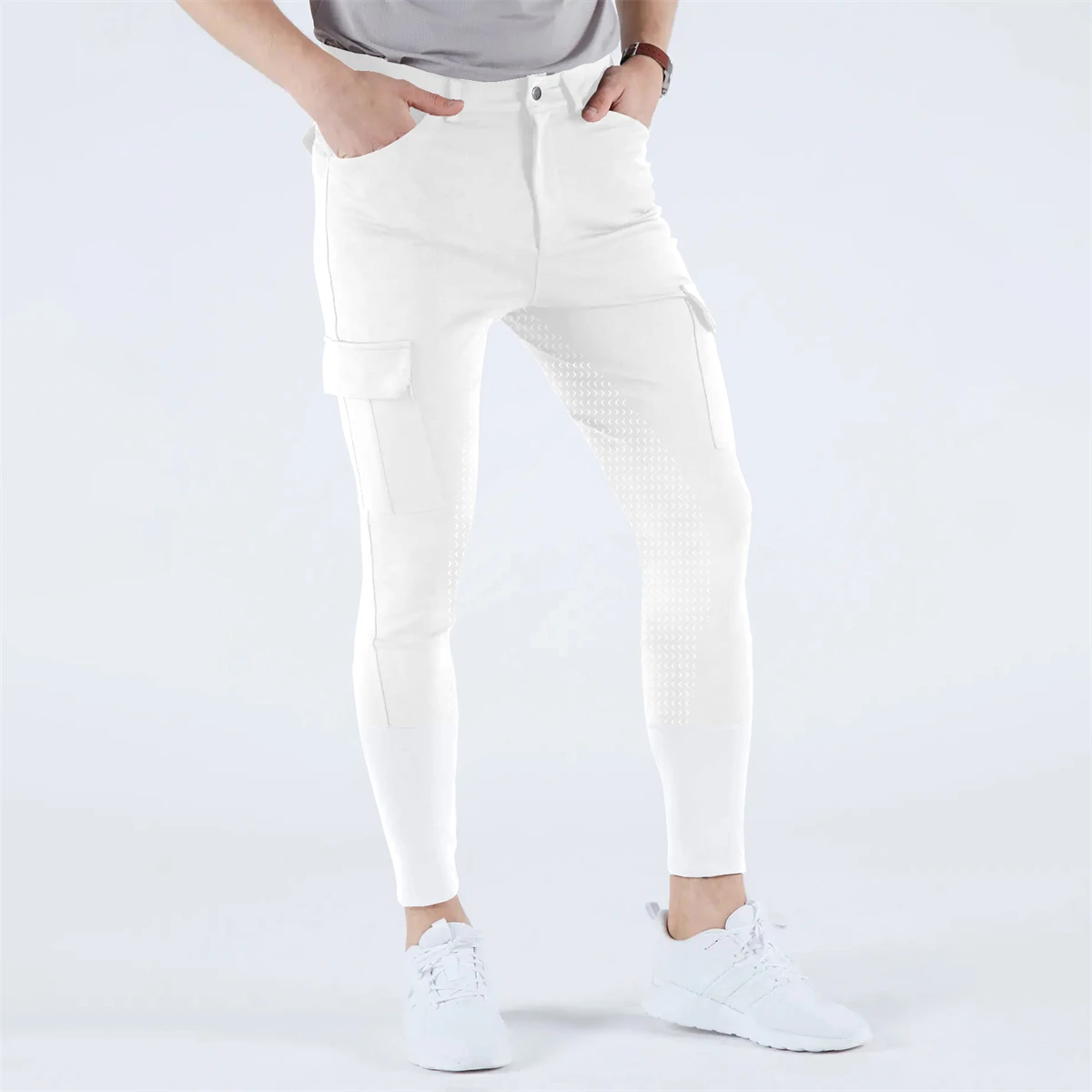 New Men's Horse Riding Breeches Button Equestrian Leggings Printing Anti-pilling Full Silicone Racing Jodhpurs Pants With Pocket