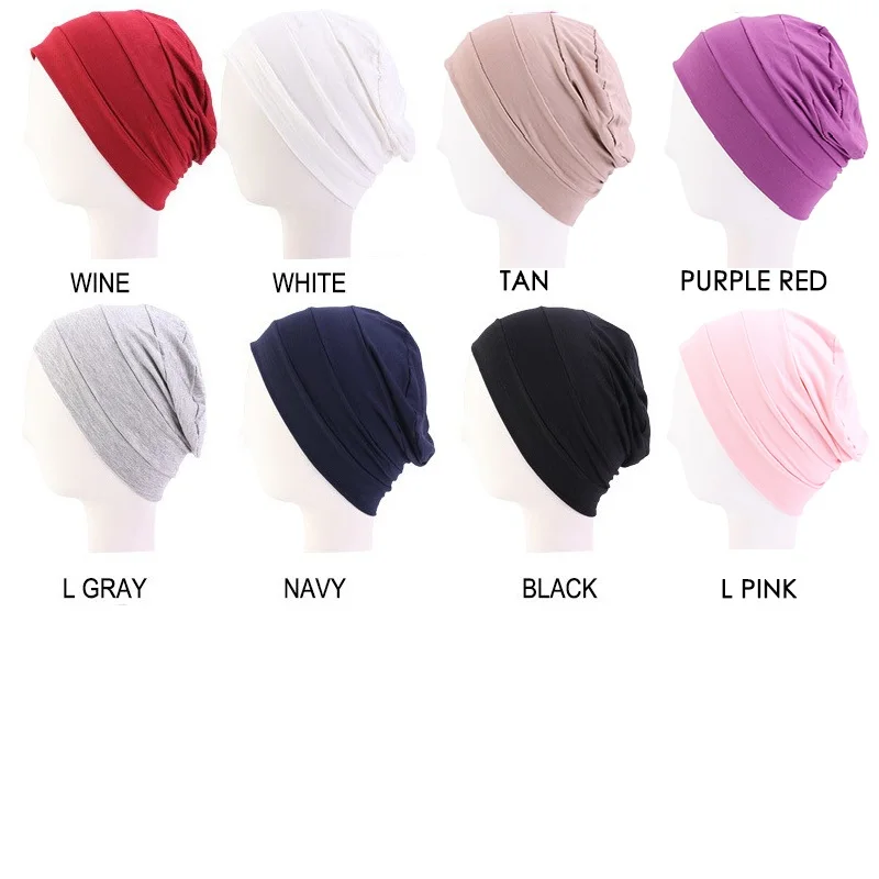 Women Modal Cotton Turban Ladies Night Sleep Hat Full Cover Inner Hijab Caps Muslim Stretch Beanie Cancer Hair Loss Chemo Cap