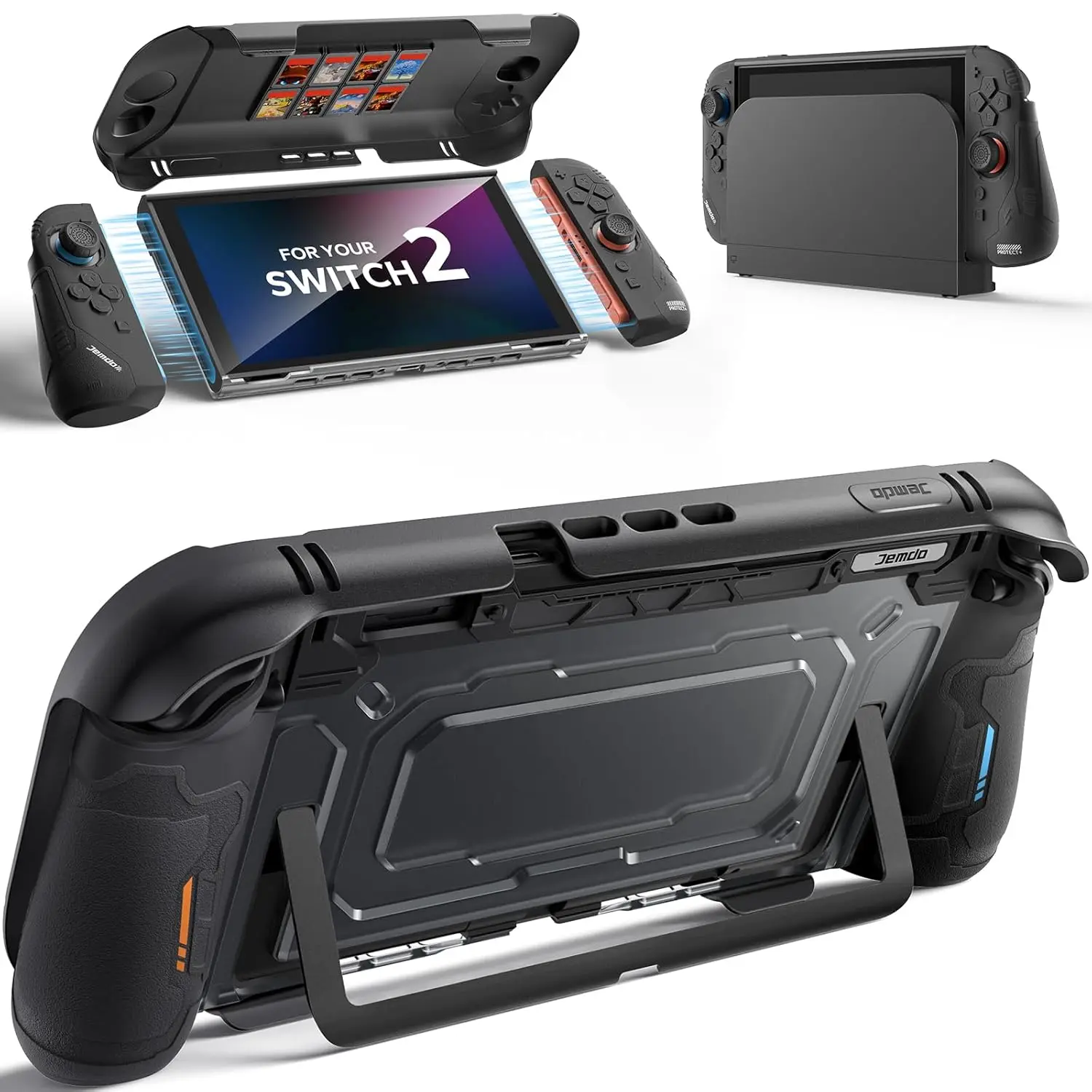 Switch 2 Case, Split Dockable Protective Case with Front Cover, Ergonomic Thick Silicone Joycon Grips,Hard PC Shell for Switch 2