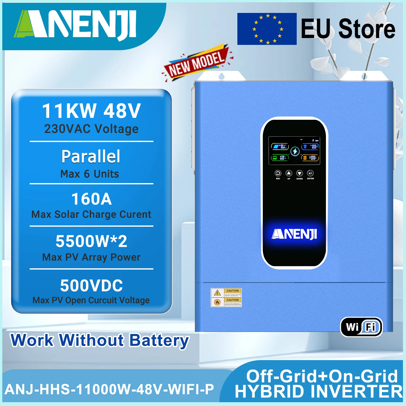 11KW Hybrid Solar Inverter 6.2KW 5KW 48V 230V Pure Sine Wave Off/On Grid Inverter PV 500V 160A  MPPT Solar Charger Dual PV Input