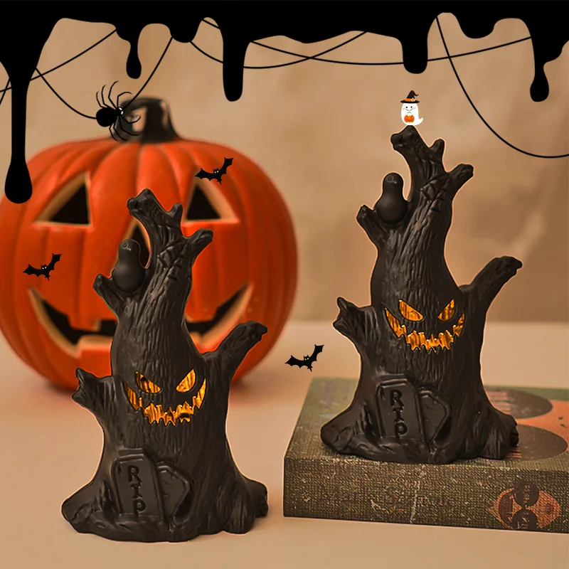 Halloween Decoration Lights Led Electronic Candle Lights Ghost Stump Decoration Ghost Face Holiday Atmosphere Ornaments