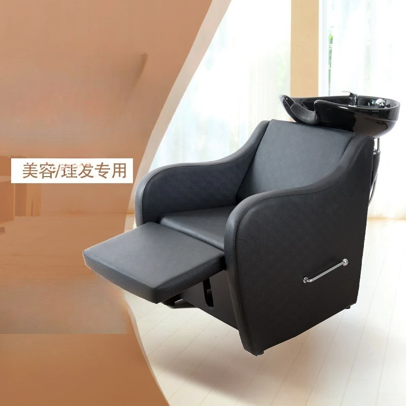 Black PU leather flush bed hair salon barber shop shampoo chair beauty salon shampoo bed
