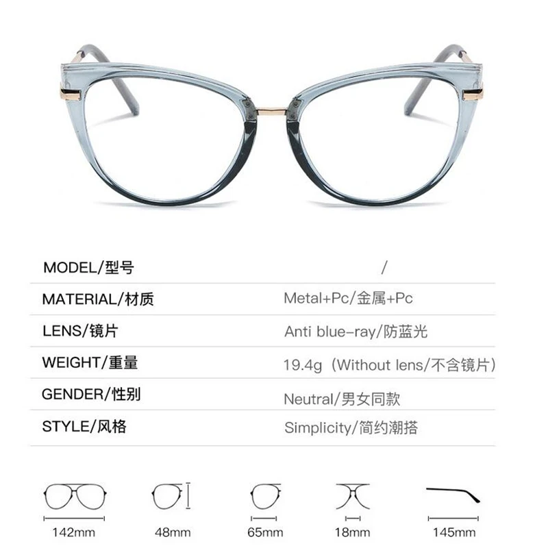 Blue Light Blocking Cat Eye Nearsighted Glasses For Women TR90 Spring Leg Optical Glasses With Prescription 0 -0.5 -0.75 To -6
