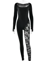 Sibybo Spring Autumn Long Sleeve Sexy Jumpsuits Women Fashion Lace Patchwork Square Collar Bodycon Romper Ladies Party Playsuits 6