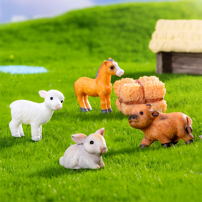 Mini Small Animal Cows Sheep Dogs Pigs Horses Rabbits Statue Micro Landscape Decoration For Car Home Desktop Ornaments