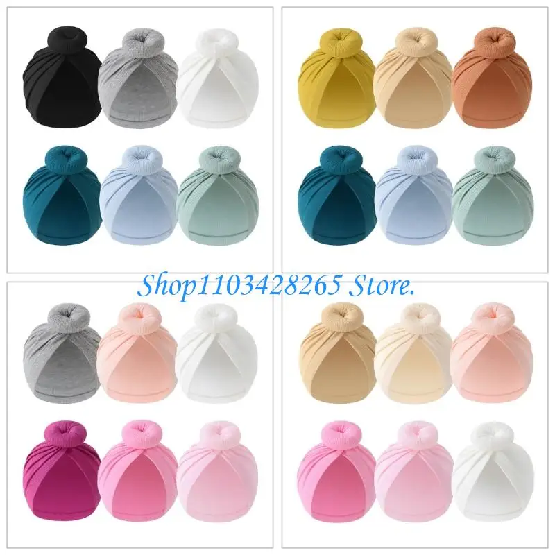 

G2TE 6pcs Baby Turban Hat Solid Color Headwrap Hospital Nursery Hat Newborns Bun Knot Caps Bonnet Caps for Infant