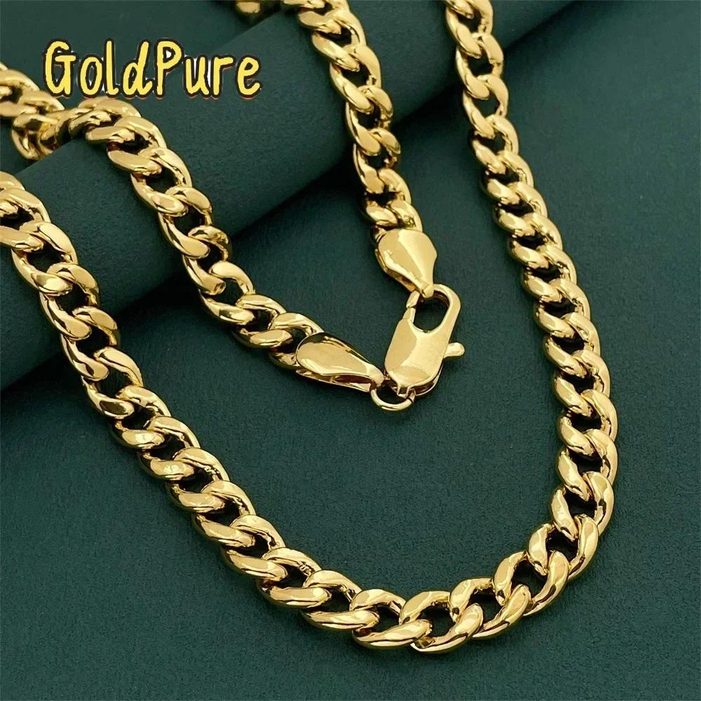 Goldpure Luxury 24K 9999 Pure Gold real gold Men's wide 10MM long 75CM sideways Cuban necklace