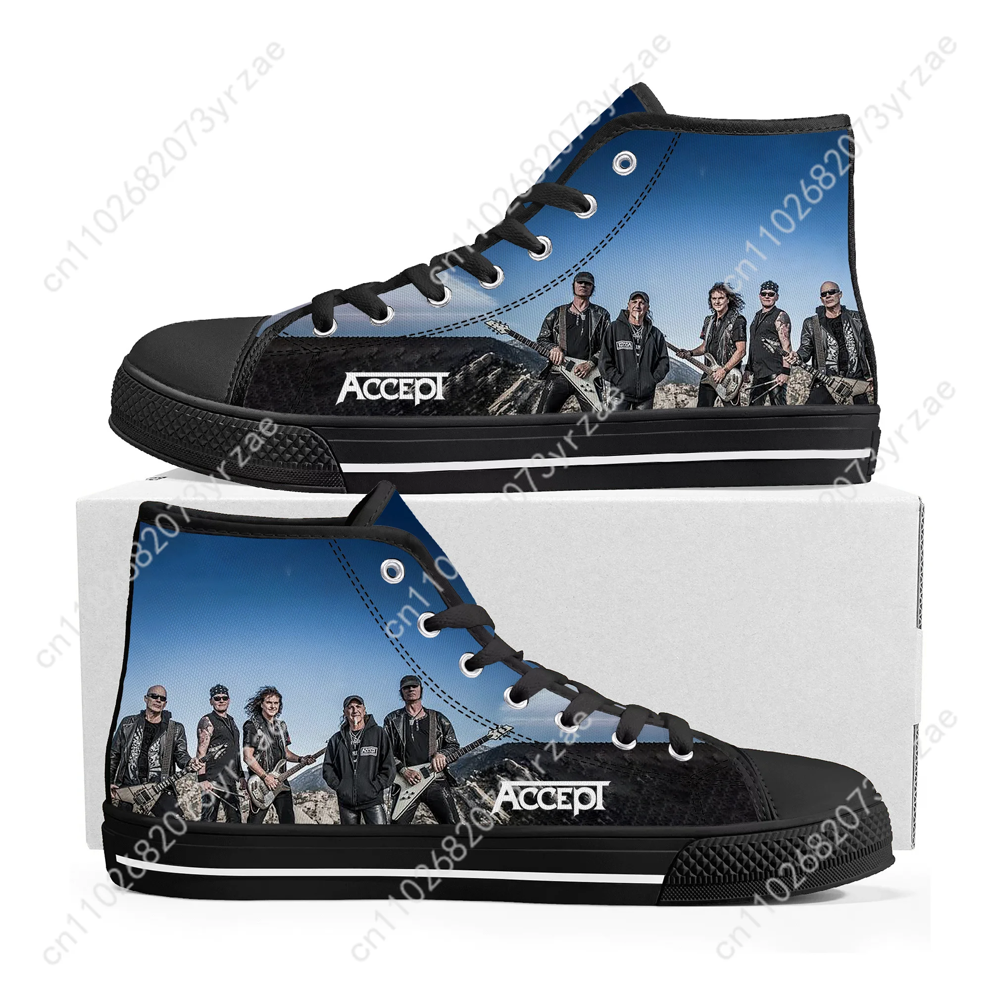 

Accept Band High Top Sneakers Mens Women Teenager High Quality Trend Canvas Sneaker Custom Fashion Built Casual Couple Shoes