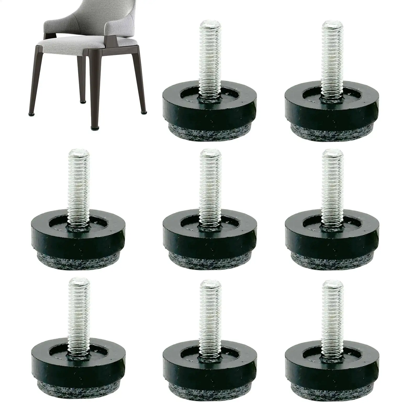 8 Pieces M6/M8 Threaded Leveler Felt Foot Pads Adjustable Furniture Feet Anti Slip Furniture Leg Screws For Tables, Chairs
