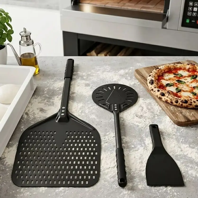 Conjunto de Ferramentas para Pizza: Pá de Pizza com Cabo Longo, Espátula para Massa, Cortador de Massa, 12, 13, 14 e 7, 8, 9 Polegadas