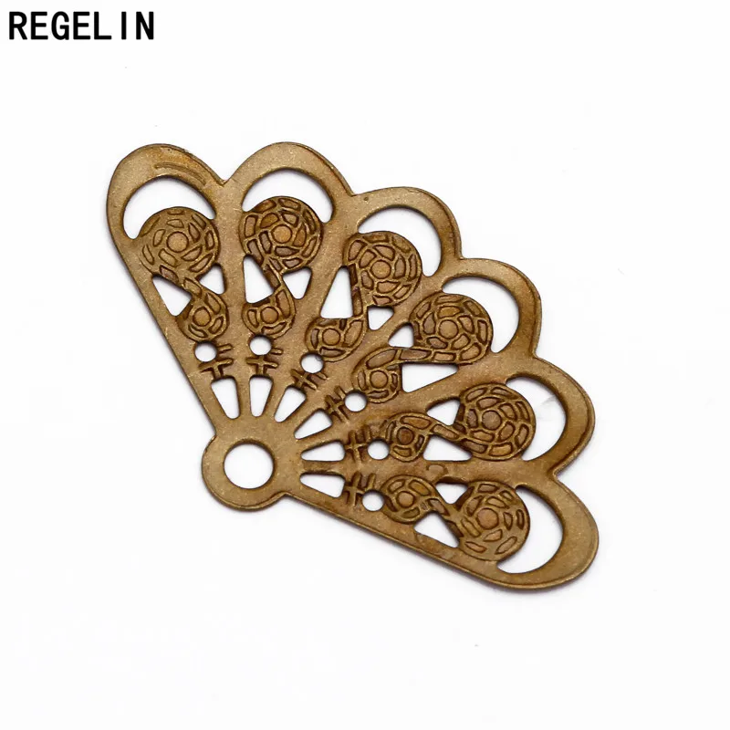 REGELIN 20pcs/lot Vintage Style 6 Colors Copper Fan Shape Filigree Hollow Charms Jewelry accessories DIY Components 14*23mm