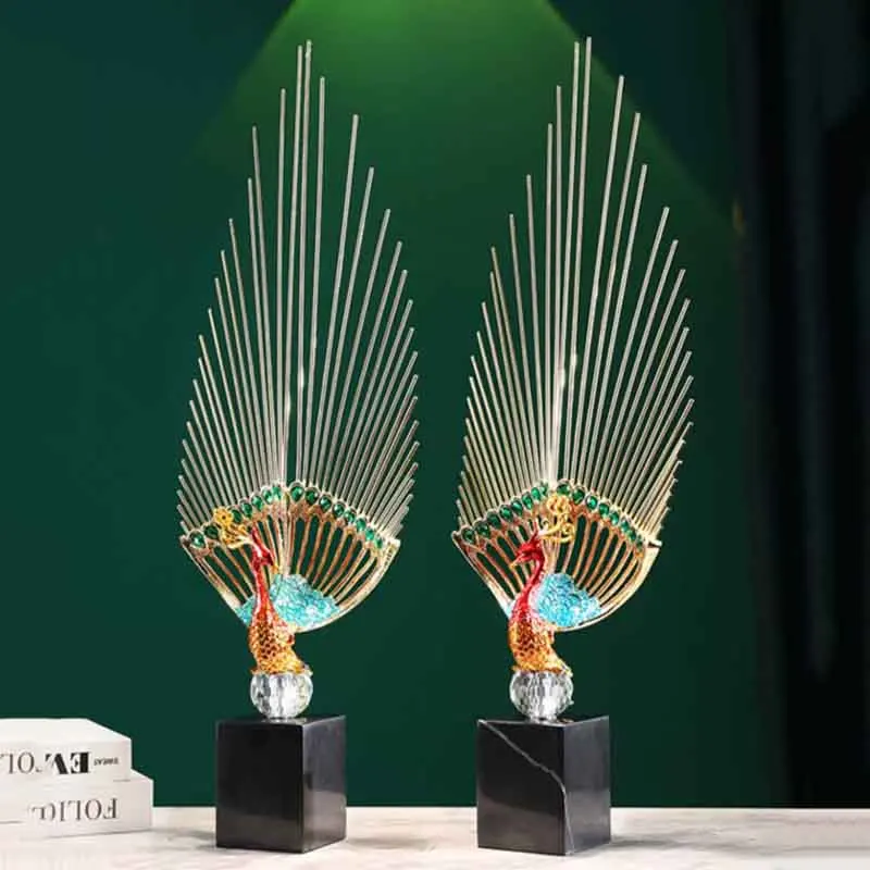 Modern Peacock Statue Ornaments,Luxury Metal Crafts,Room Decoration,Home Artwork Sculpture,Desktop Decoration,Creative Art Gift