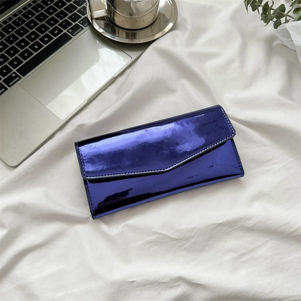 Pu Leather Envelope Evening Bag Large Capacity Functional Triple Flod Long Wallet Solid Color Korean Style Handheld Bag Women