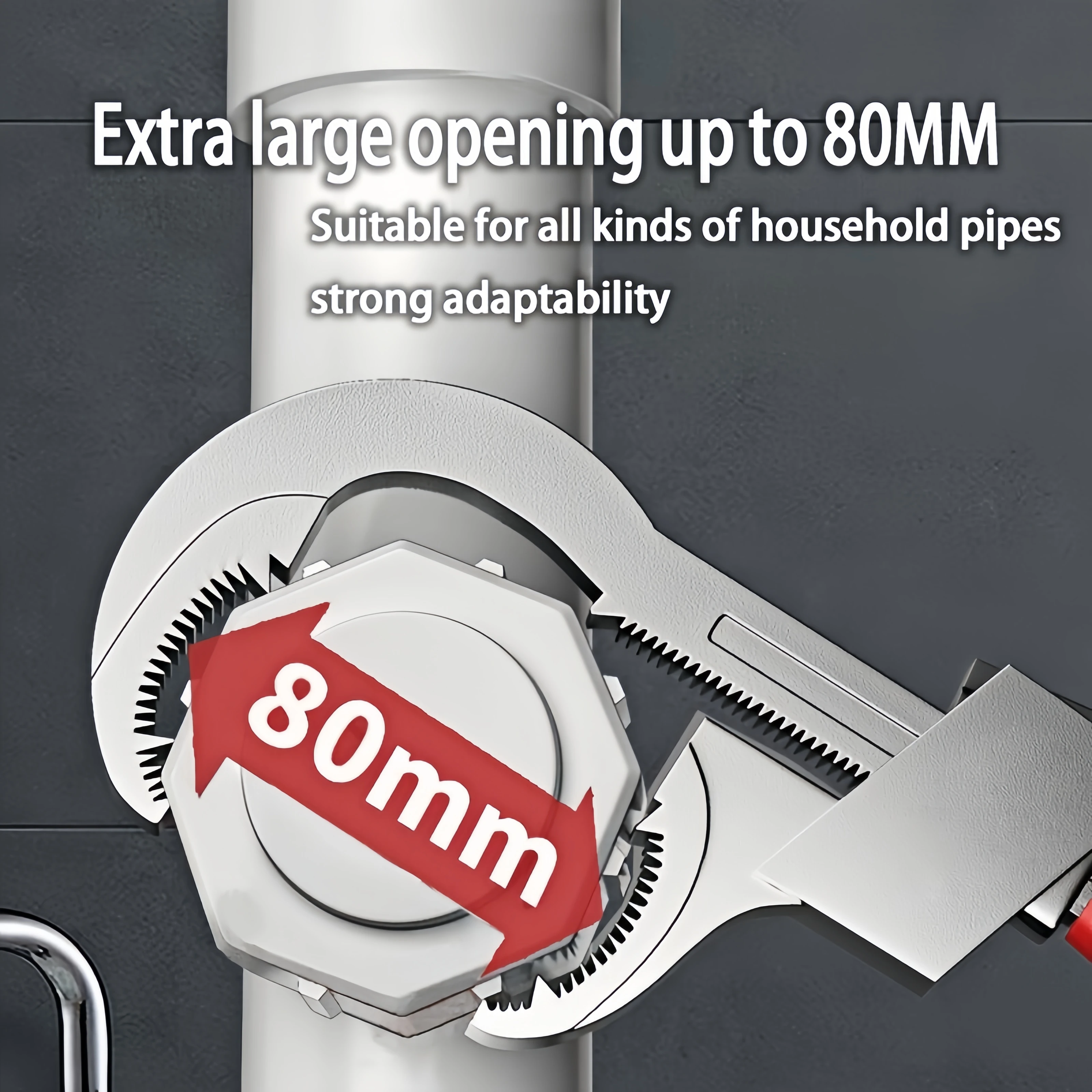 مفتاح ربط الأنابيب قطعة واحدة، مفتاح حمام كبير الفتح، أداة سباكة متعددة الأغراض، يمكن ضبط وإصلاح أنابيب المياه والأنابيب