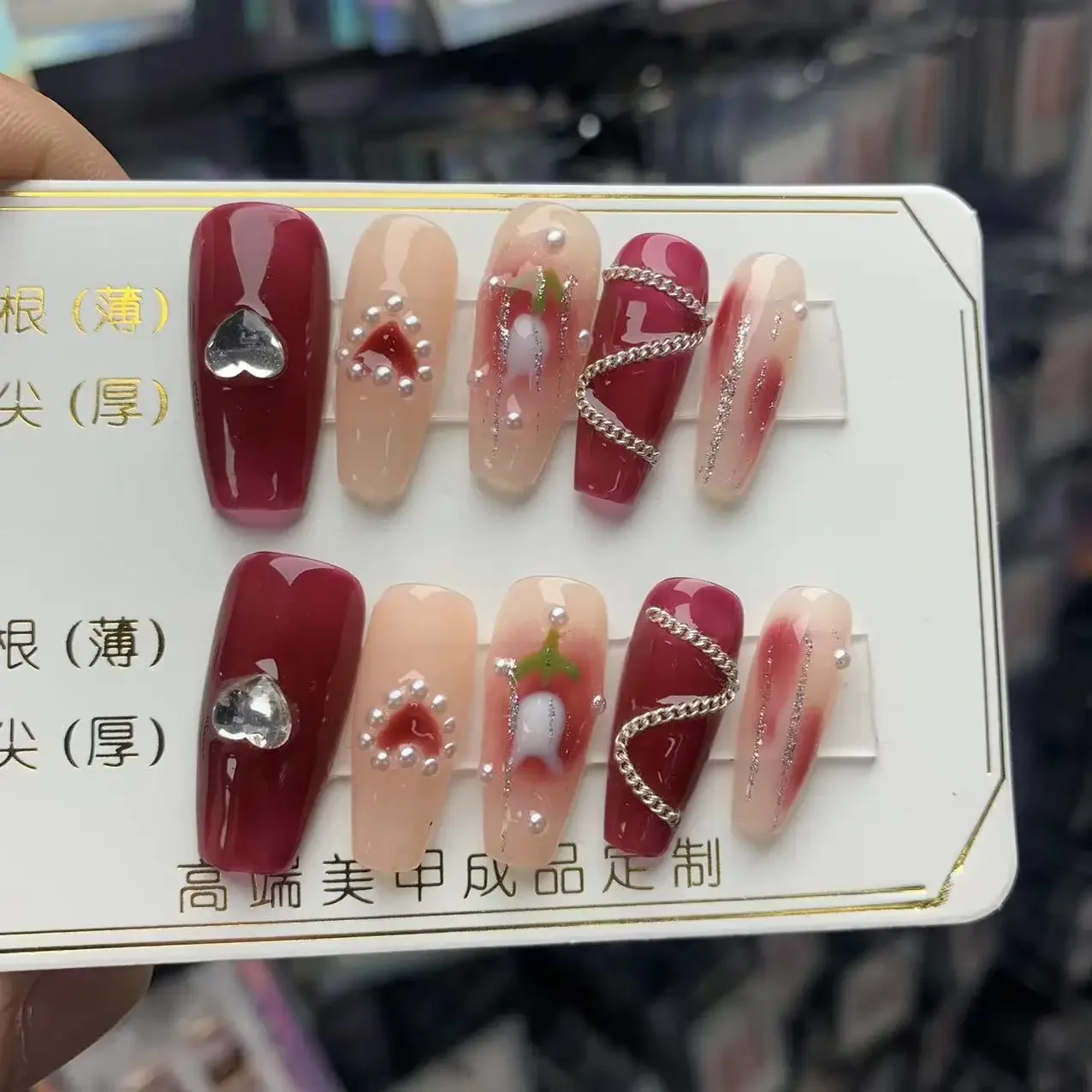 10pcs Butterfly Manicure Smoothie Cat's Eye handmade acrylic false nails with glue wearable almond press on nails long fake nail