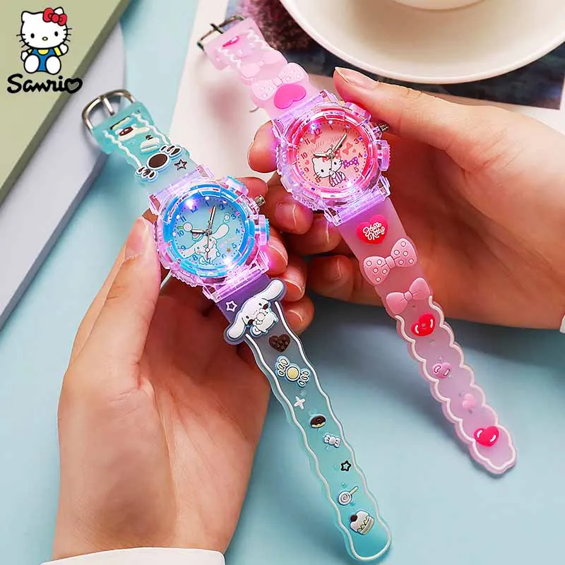 Orologio da polso per bambini modello Sanrio 3D orologio luminoso Cinnamoro Kuromi orologio al quarzo impermeabile Hello Kitty Watch regali per