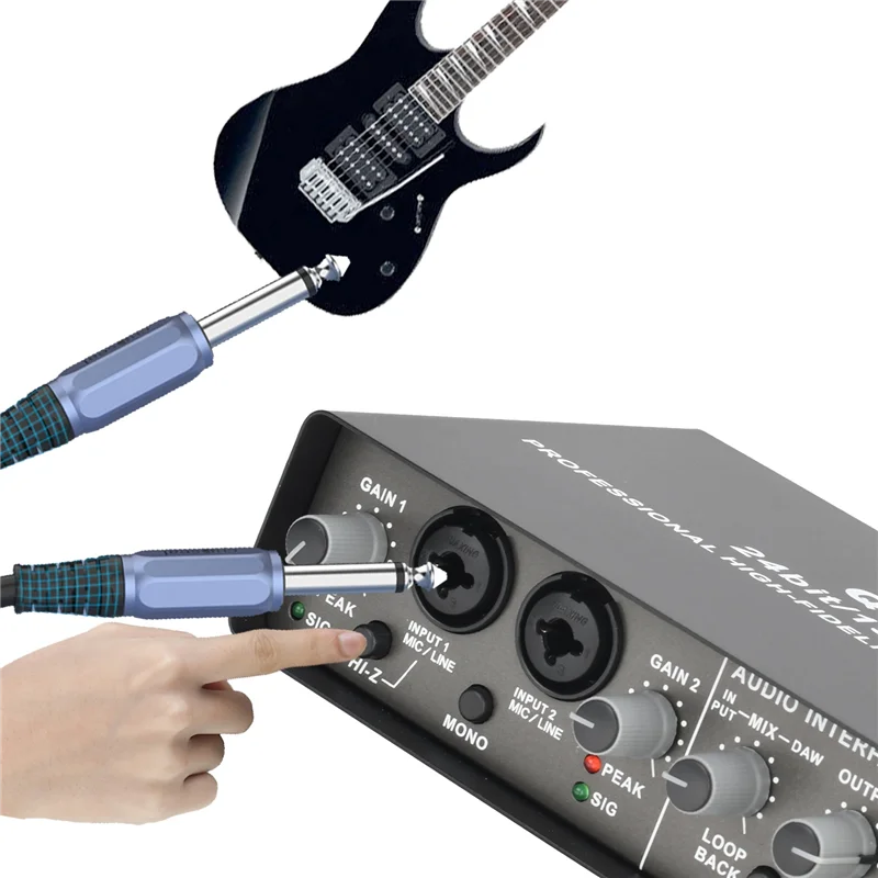Professional 24Bit 192Khz Audio Interface 2 Input Sound Card For Electric Guitar Loopback External Studio PC Recording Durable