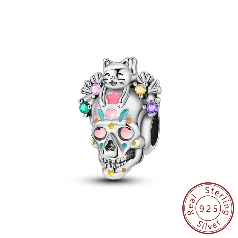 صالح الأصلي سوار 925 فضة النحل الجمجمة سحر الخرز المعلقات للنساء صنع المجوهرات هدية #4