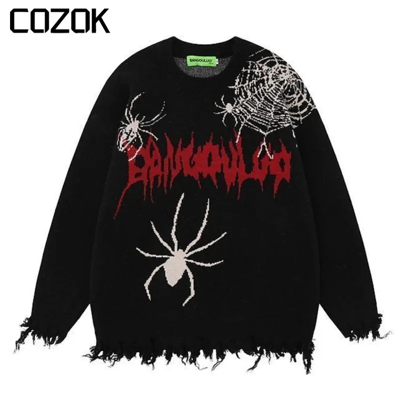 

Spider Graffiti Black Sweater Men Autumn and Winter Warm Casual Loose Pullover Sweater Couple Fashion Popular Sweater Y2k New