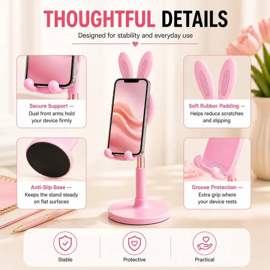

Adjustable Bunny Phone Stand For Desktop Tablet Smartphone Video Call Live Streaming
