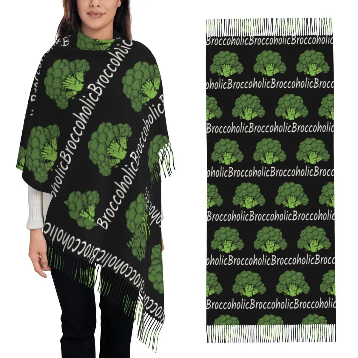 Fresh Raw Broccoli Scarf Tassel Scarves Women Soft Warm Shawls and Wraps Long Fall Winter Shawl Wrap