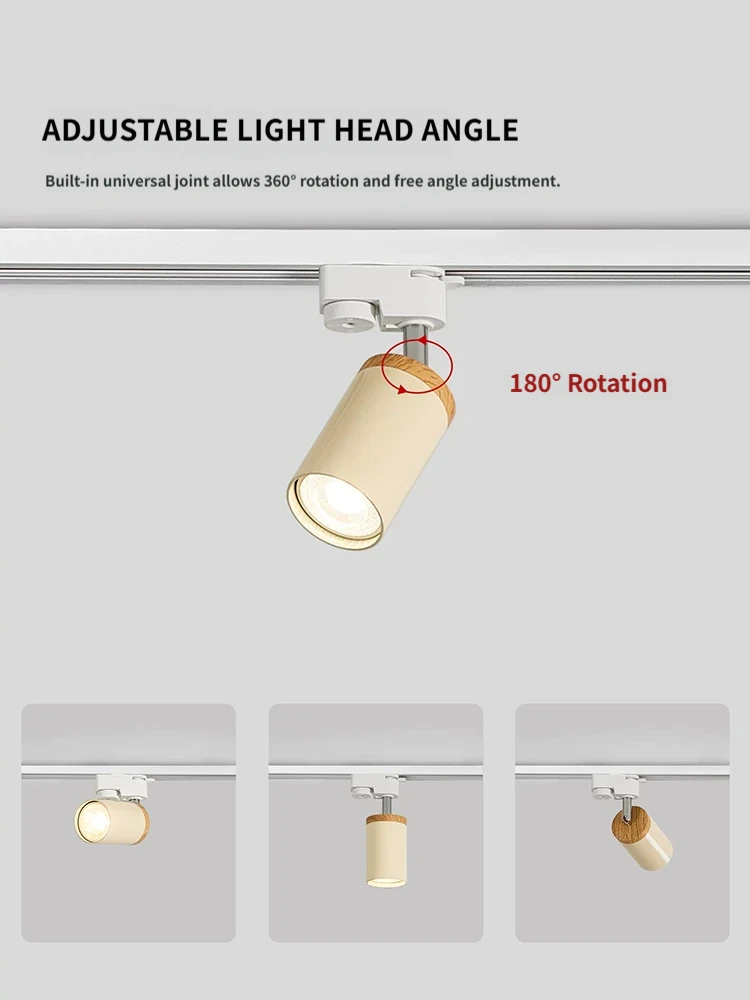 Cream Style Full Set LED Track Light GU10 Replaceable Bulb Wood Grain Adjustable Angle Rail Spot For Living Room Indoor Lighting
