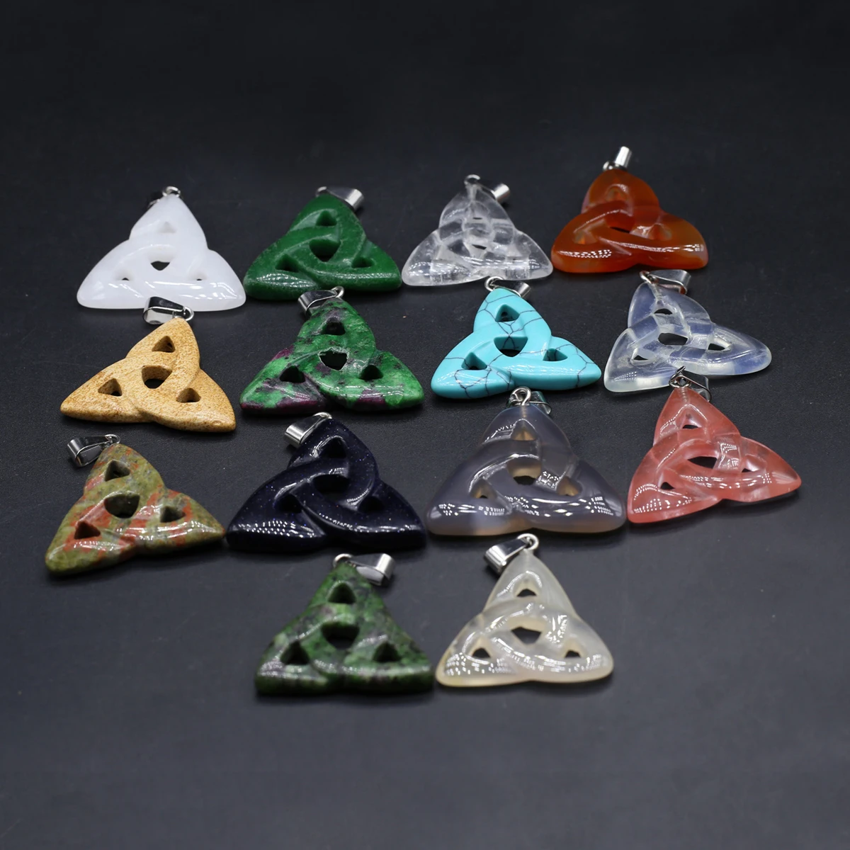 3pcs Natural Stone Triangle Pendant Charms Natural Agate Pendant for Making DIY Jewelry Earrings Necklace Accessory 38mm