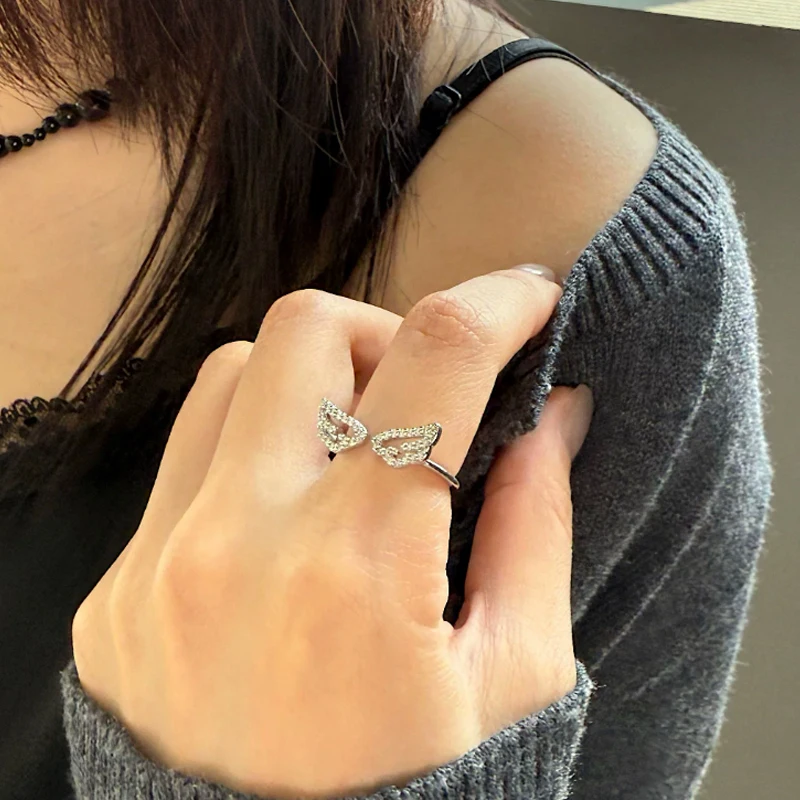 Angel Wing Ring female niche design fashionable personality high-end sense Adjustable new trend light luxury versatile accessory