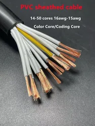 50m PVC cable wire14 16 20 24 40 30 cores RVV control wire 26 24 22 20 18 17 AWG pure copper core power cord sensor signal wire