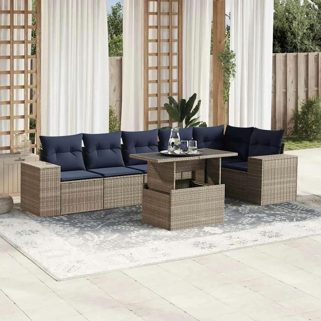 

7 Piece Outdoor Patio Sofa Set with Cushions Gray Rattan Wicker Furniture Set for Garden Balcony Backyard