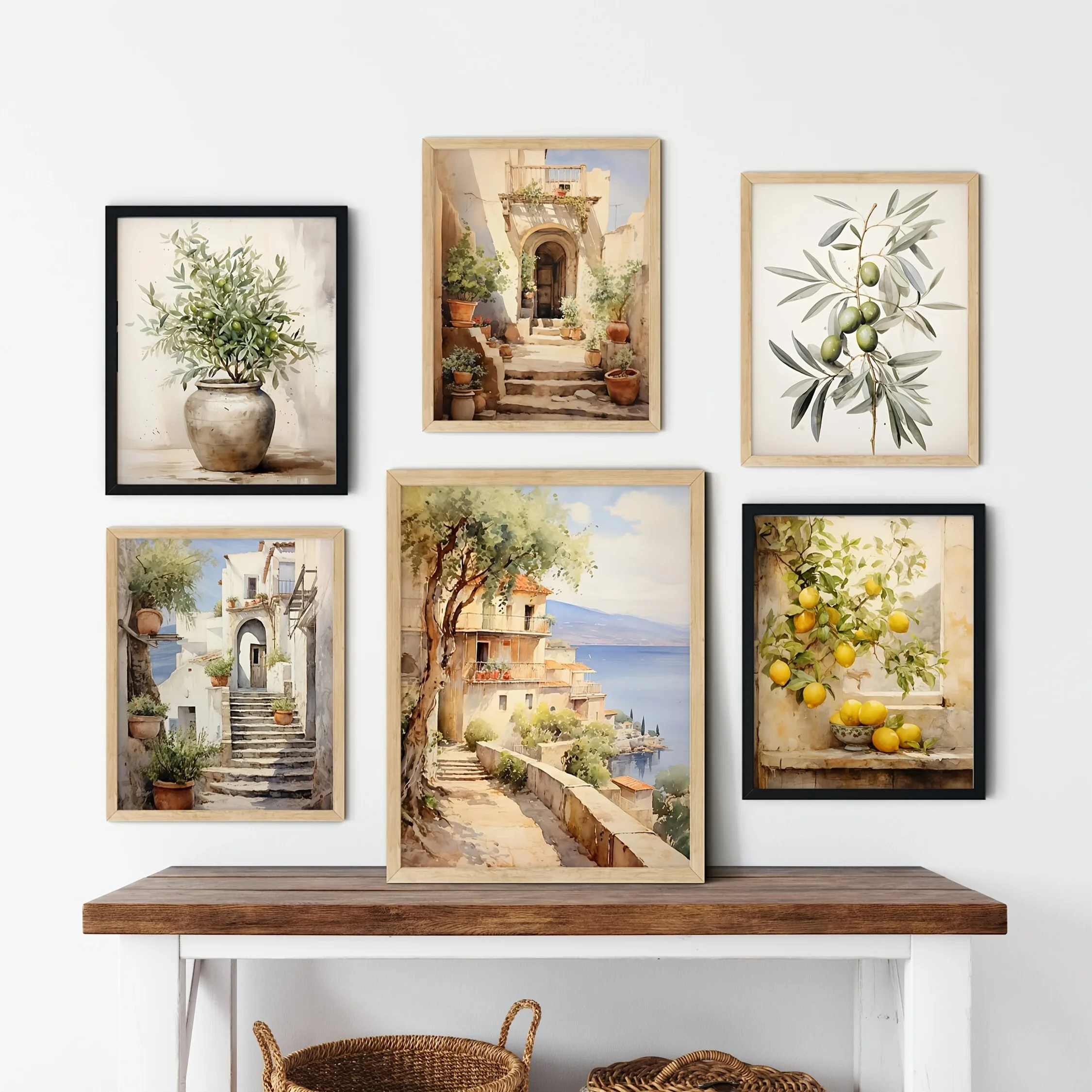 6pcs/set Retro Mediterranean Lemon Olive Tree Canvas Prints Italian Landscape Wall Art Posters for Modern Kitchen Home Decor