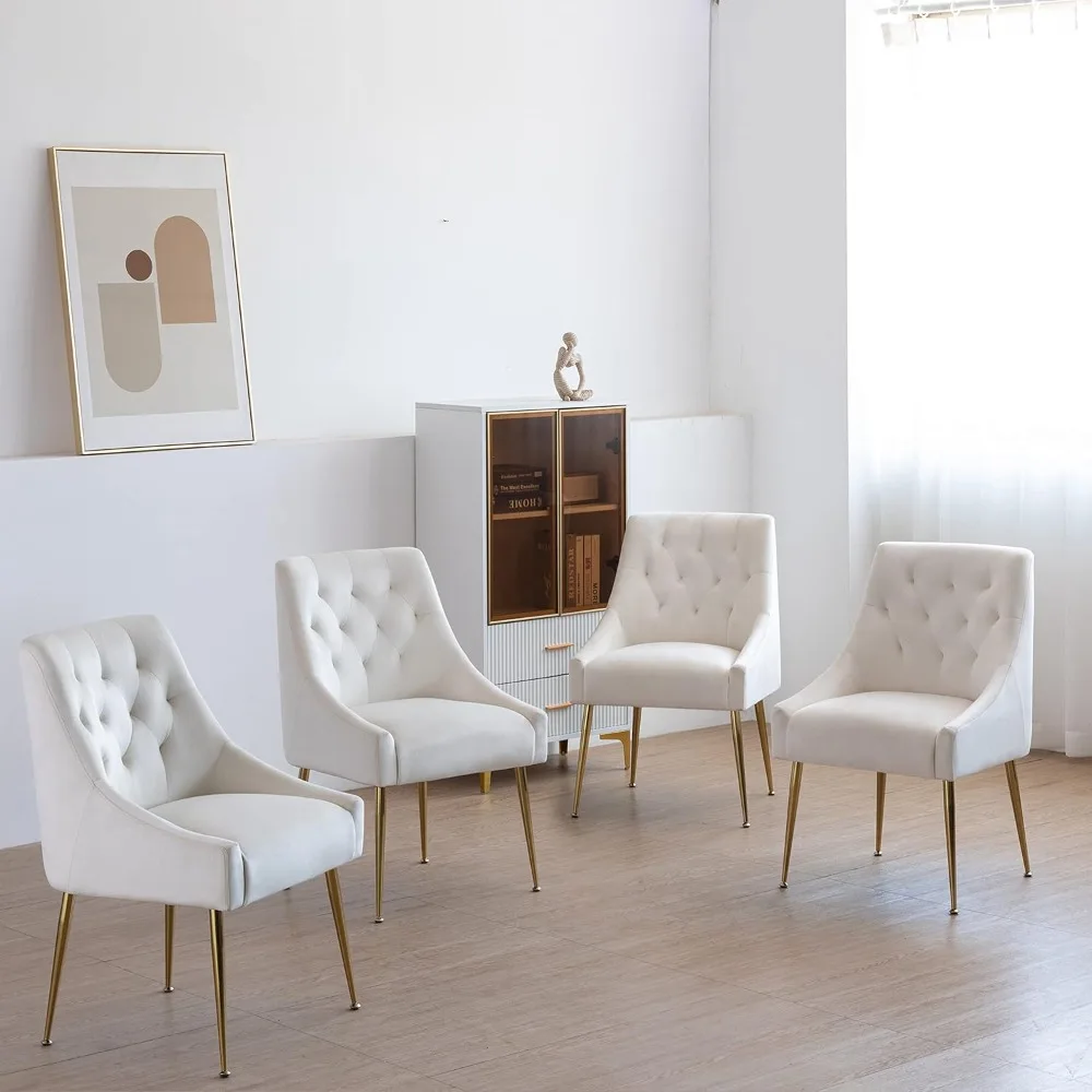 

Modern Mid-Century Dining Chairs Set of 6 – Upholstered Velvet with Back Pull Rod & Sturdy Metal Legs for Dining Room