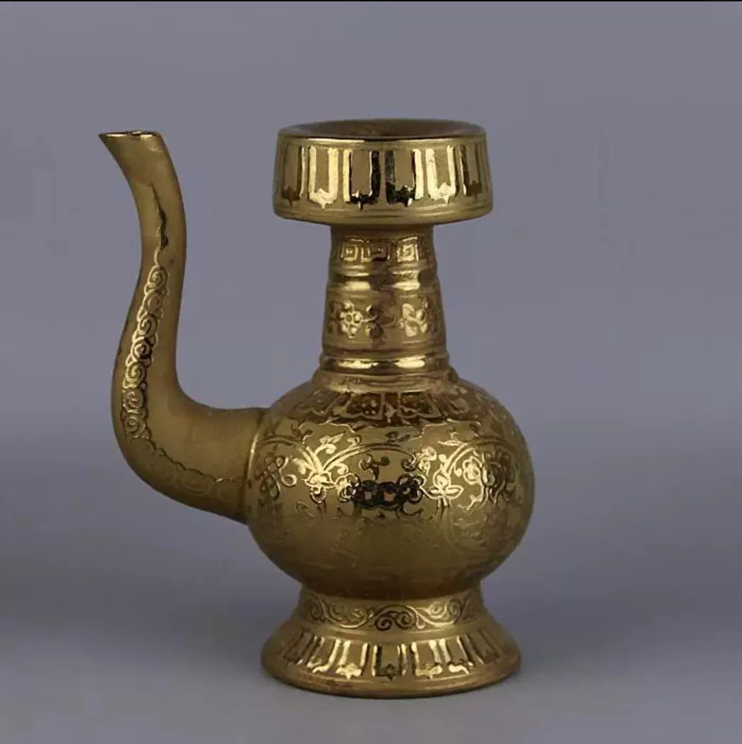 7.87 inch Chinese Ming Xuande Gilded Porcelain Carved Auspicious Pattern Teapot