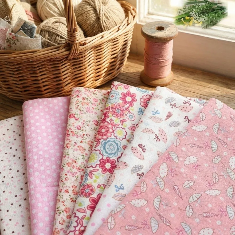 

Набор из 7 штук: Маленькая цветочная ткань 50*50 см, розовая хлопковая ткань полотняного переплетения, мягкая ткань для пэчворка, хлопковая ткань с цветочным принтом для рукоделия и кукол