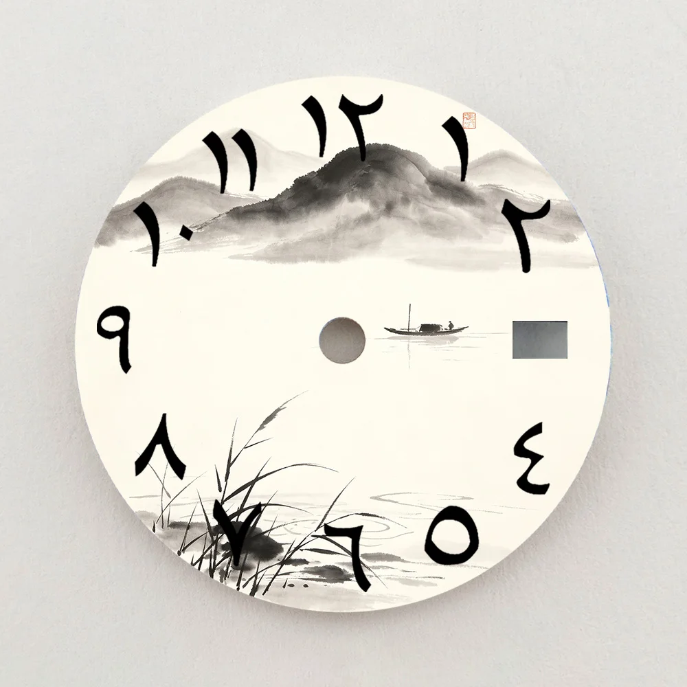 28.5mm Dial NH35 Dial Ink Wash Mountain Lake Dial Arabic Numeral NH36 Dial Watch Accessories Fits NH35/NH36 Movement Custom Logo