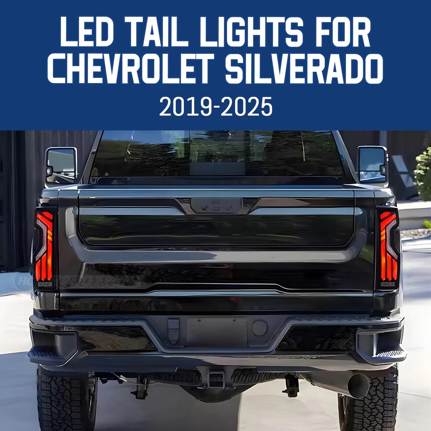 HCMOTIONZ LED Tail Lights for Chevrolet Silverado 2019-2025 1500/2500/3500 Rear Lamps Assembly Red/Yellow Sequential Signal