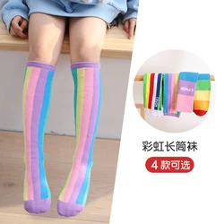 Spring rainbow multicolor kids child Over Knee High Socks autumn girls cotton ankle short lovely socks Student Cartoon Stockings