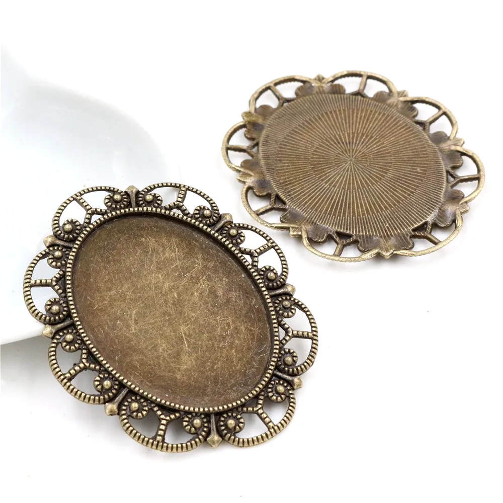 New Fashion 5pcs 30x40mm Inner Size Antique Silver Plated /Bronze/Black Flower Style Cabochon Base Setting Charms Pendant