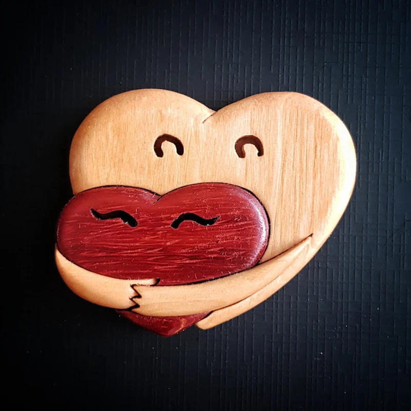 A Hug From My Heart For You Handmade Wood Carvings Loving Hearts Wood Pinback Button Heart Shaped Accessories