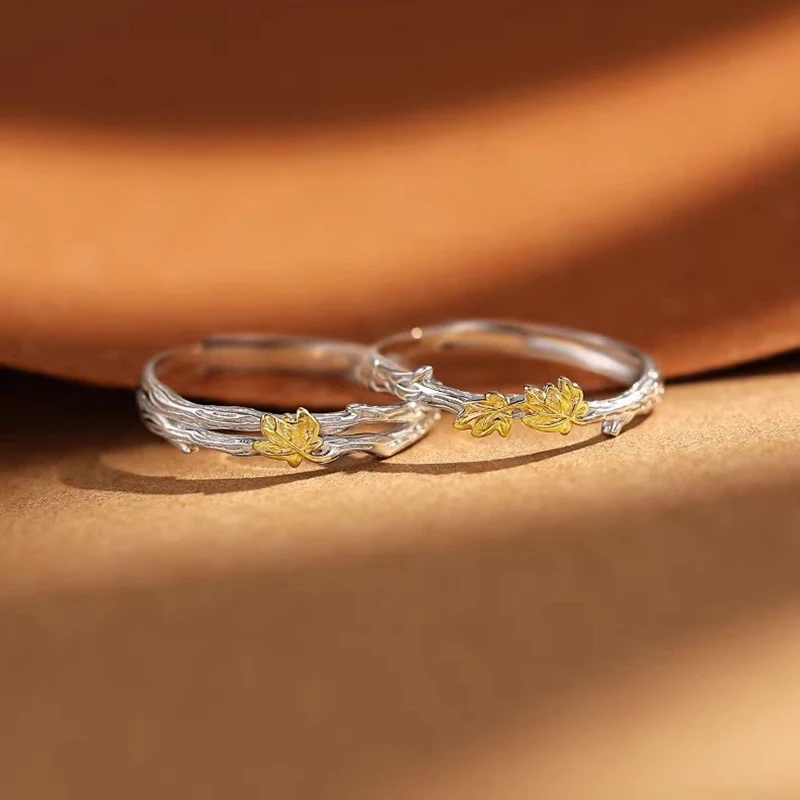 

Maple Leaf and Sycamore Couple's Rings Pure Silver Pair Luxury-inspired Design Elegant Matching Sets Couple's Style