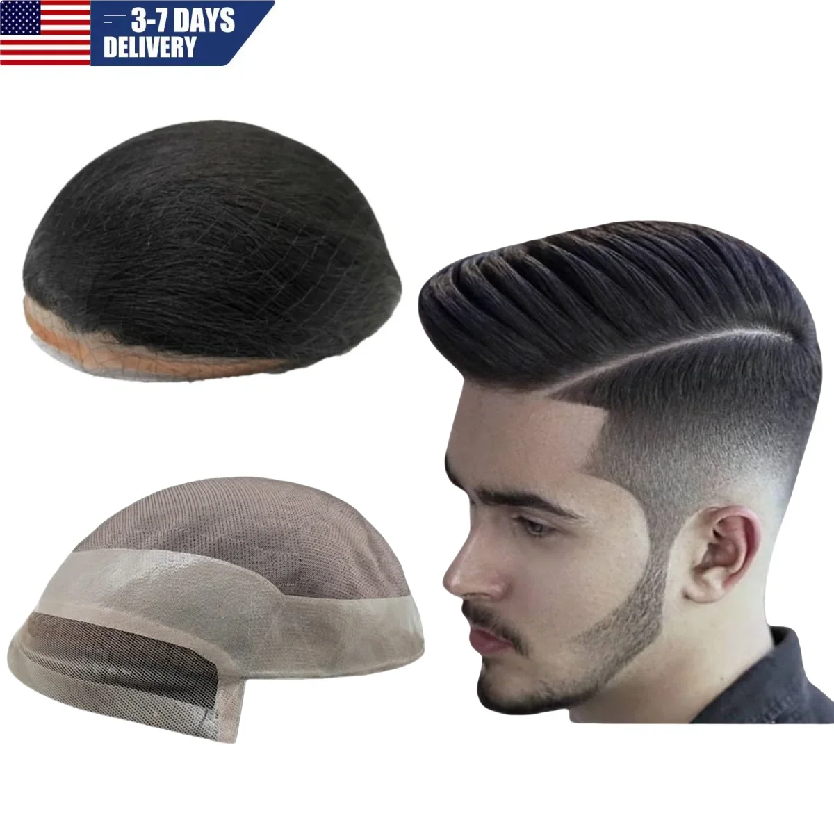 Toupee for Men Hair Pieces 8X10 Hollywood Human Hair Replacement System for Men Breathable Lace with PU Around Hair System