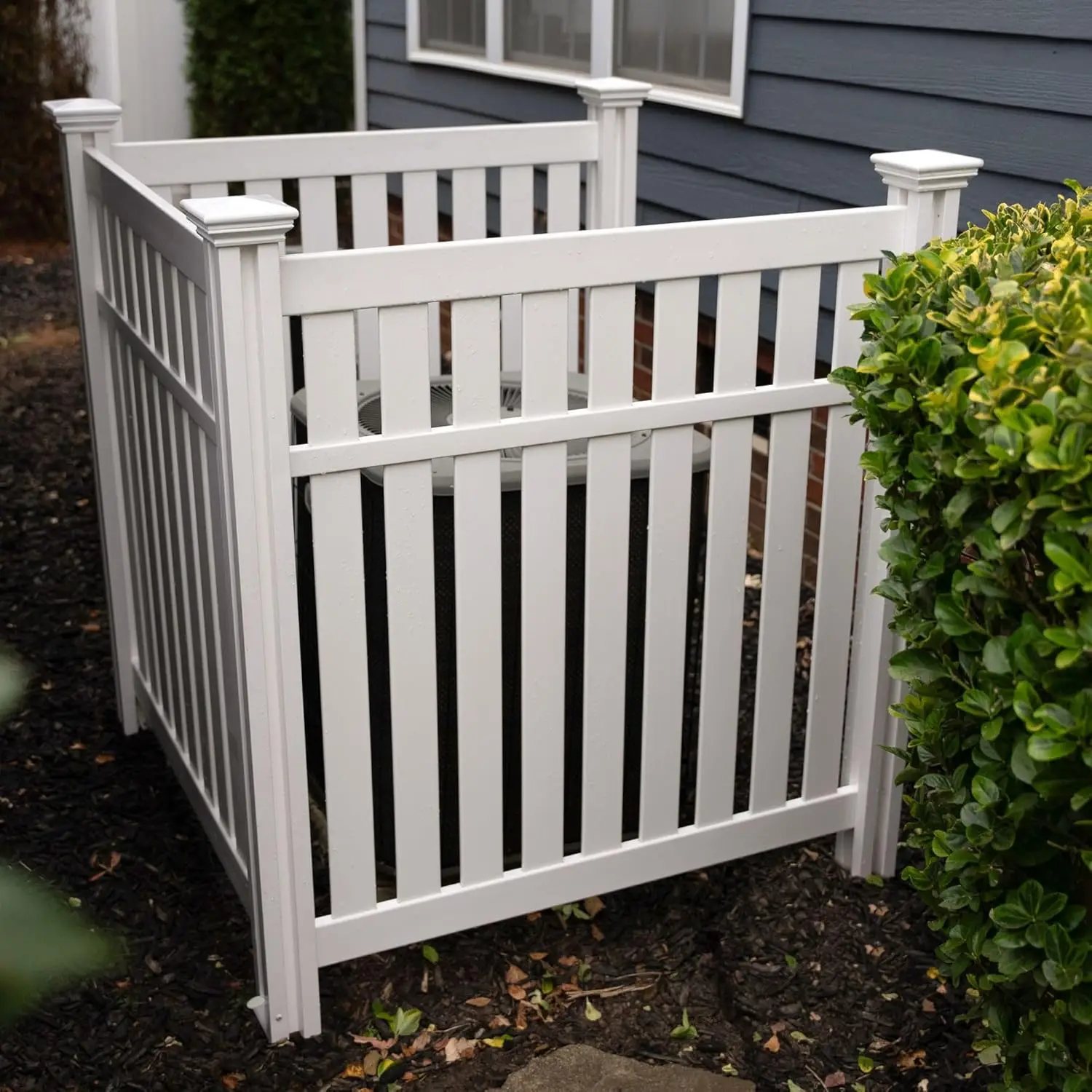 Outside Air Conditioner, Trash Can Hide - Hartford White Vinyl, White Color, No Dig Installation