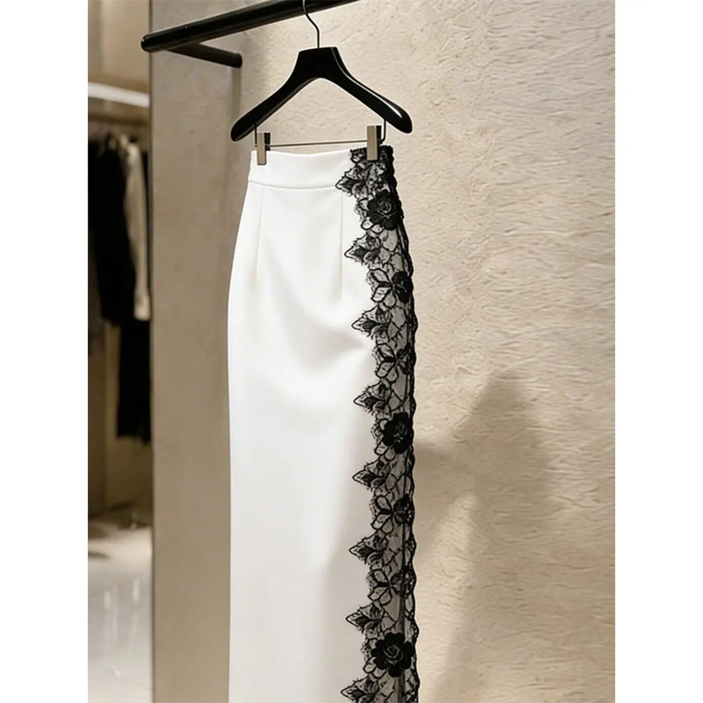 Chic Elegant Coquette White Black Floral Lace Trim High Waist Bodycon Maxi Skirt Women Slim Fit Sexy Party Clubwear Daily Outfit