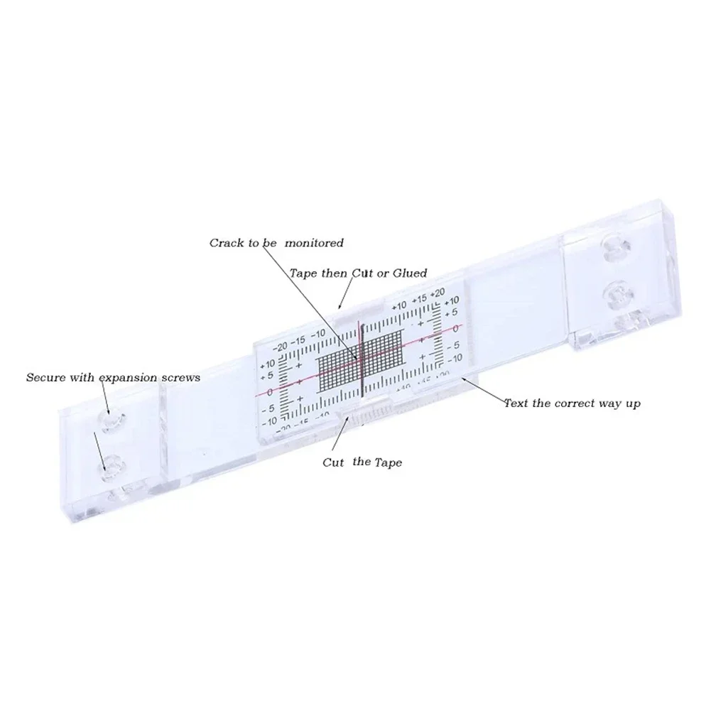 1pcs Acrylic Crack Gauge Monitor Monitoring Record Instrument Measuring With Screws 10*3*0.9 Cm Transparent Measuring Tool Parts