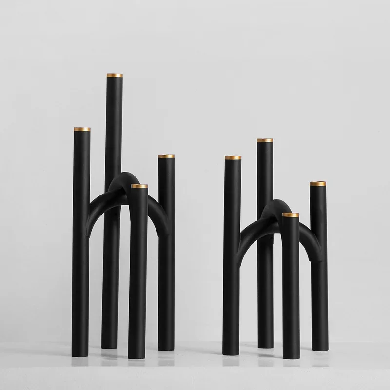 Ornamento portacandele moderno e leggero in metallo nero di lusso, camera modello ufficio vendite camera da letto soggiorno