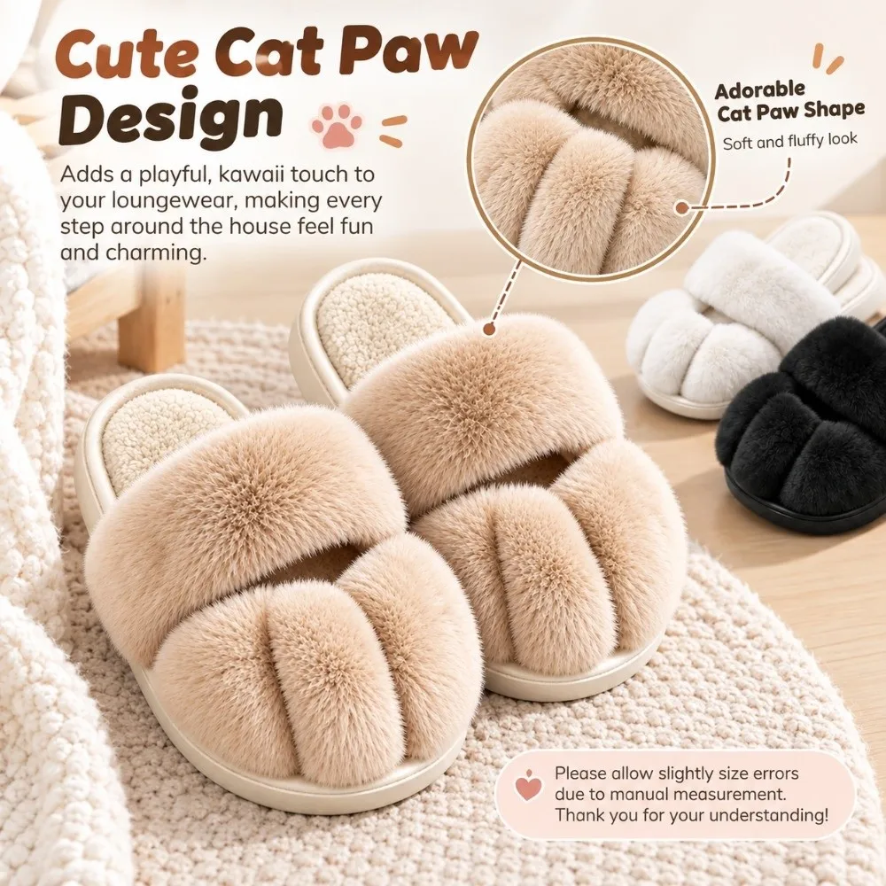 Creative Soft Lining Cat Claw Slippers Winter Warm Furry Furry Animal Slippers Non-Slip Fursuit Boots Winter