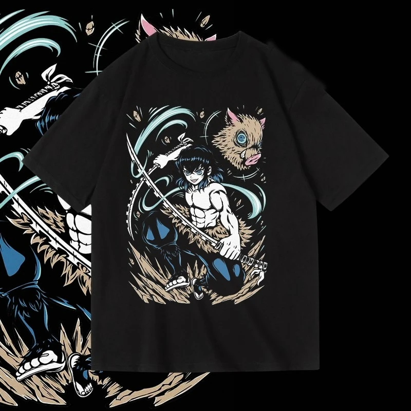 

Inosuke Hashibira Demon Slayer Anime Peripheral Print Short Sleeve Summer Cotton Round Neck T-shirt Loose