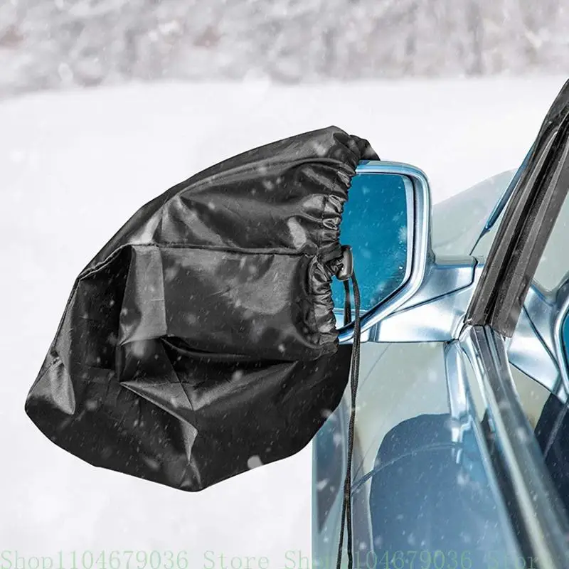 

652F Universal Car Front Side Mirror Snow Cover Ice Protect Rain Resistant Black Keeps Ice and Snow Off Cover