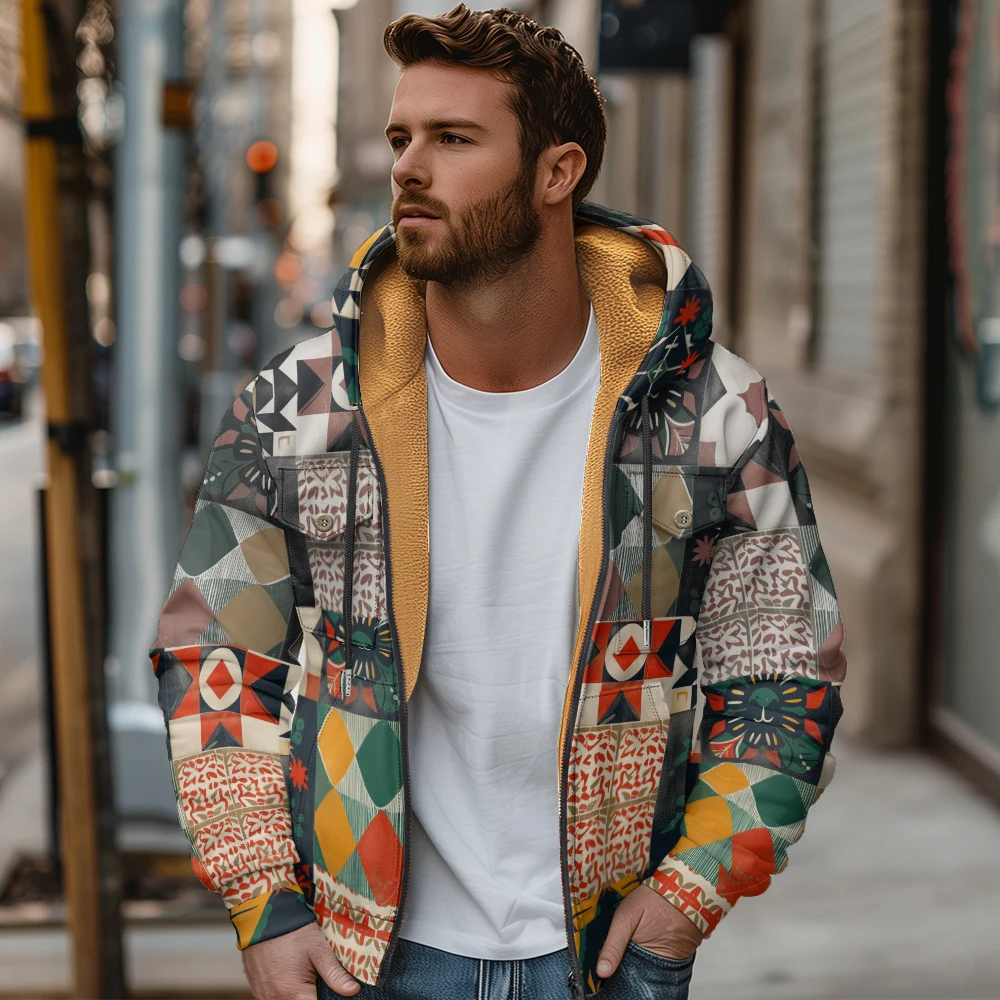 2024 New Men\'s Winter Cotton Robe Warm and Casual Multi Color Printed Warm Body Fearless of Cold